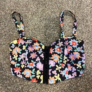 Beginning Boutique Black Floral Crop Top